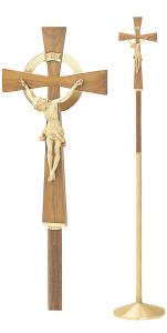 The processional cross has a crucifix on it.