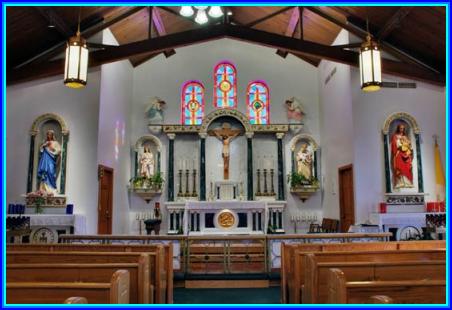 A traditional sanctuary with rails.